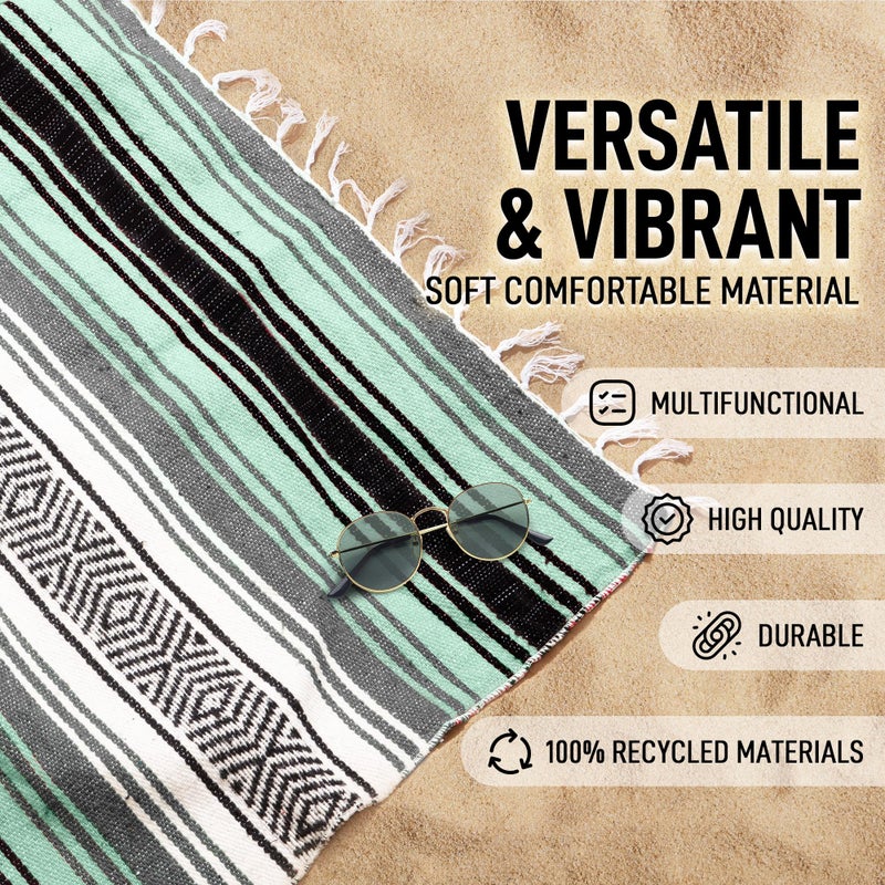 Hydration Nation Authentic Extra Large Mexican Blanket (70"x50") - Handwoven Yoga, Serape- Artisanal Falsa, Beach, Camping, Picnic, Outdoor (Aqua Green) - Image 2